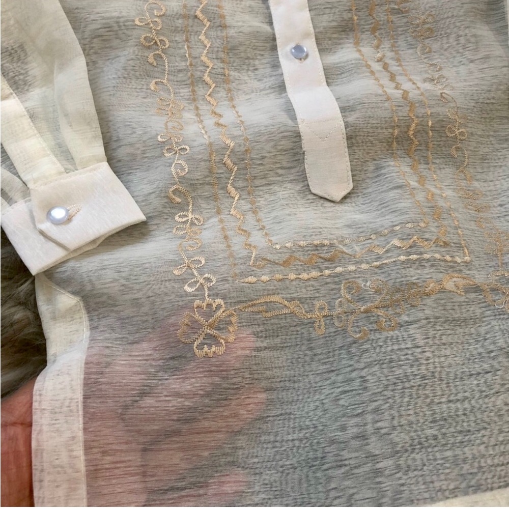 Kids Cream Barong Tagalog Shirt - Picture 3 of 15